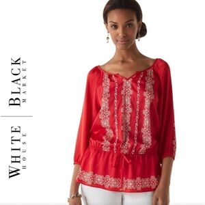 White House Black Market Red 3/4 Sleeve Blouse